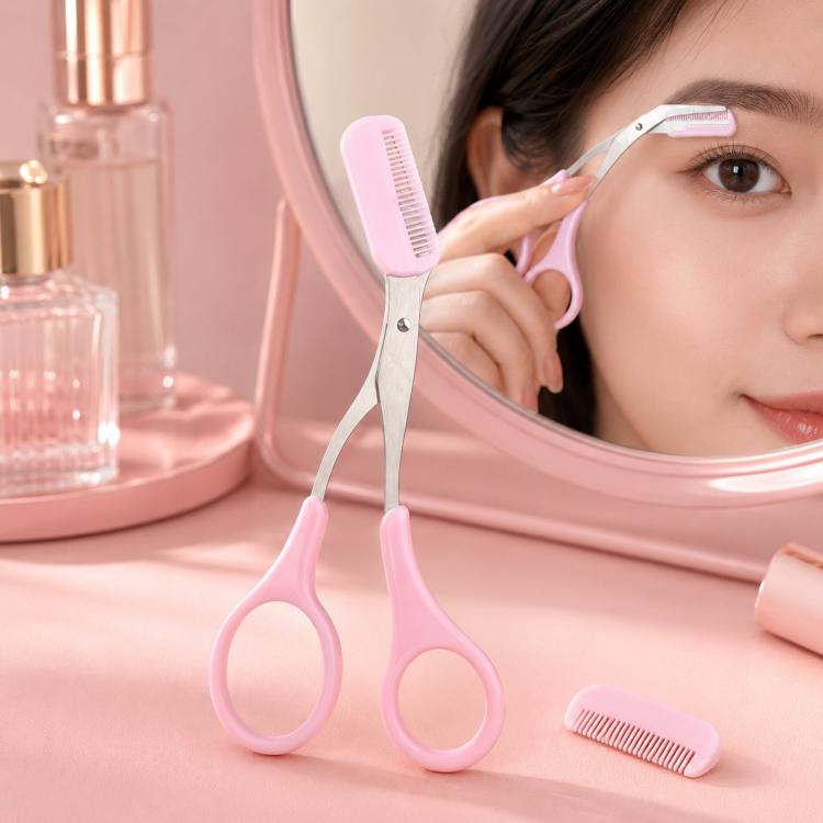 Eyebrow Scissors with Comb 2-in-1 Stainless Steel Curved Eyebrow Trimmer Scissors Beauty Shears for Women