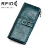 3520 Long Cowhide Leather Folding Anti-magnetic RFID Wallet for Ladies, with Card Slots, 3520 Blue, 3520 Red, 3520 Yellowish-brown, 3520 Black, 3520 Coffee, 3520 Green