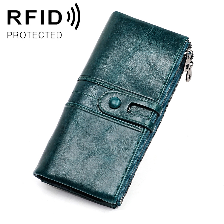 3520 Long Cowhide Leather Folding Anti-magnetic RFID Wallet for Ladies, with Card Slots, 3520 Blue, 3520 Red, 3520 Yellowish-brown, 3520 Black, 3520 Coffee, 3520 Green