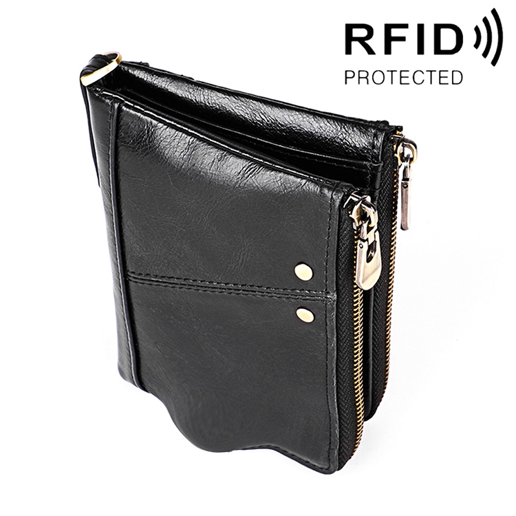 3533 Long Crazy Horse Texture Cowhide Leather Folding Anti-magnetic RFID Wallet Clutch Bag for Men, with Card Slots, 3533 Black, 3533 Coffee, 3533 Blue, 3533 Red, 3533 Yellowish-brown