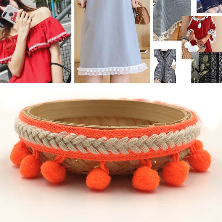25 PCS mzf3.5mq National Style Fur Ball Lace Belt DIY Clothing Accessories, Size: 2286 x 3.5cm