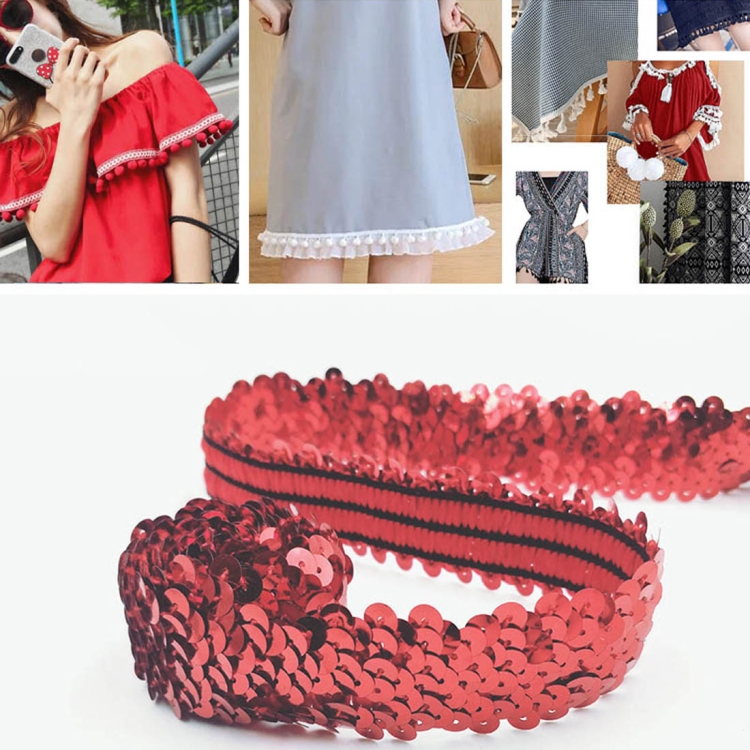 LP000330 Three-row Elastic Connection Sequins Lace Belt DIY Clothing Accessories, Size: 90 x 3cm