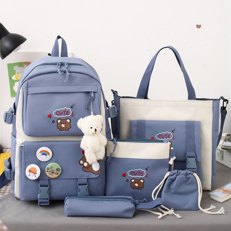 5pcs/Set Student Schoolbags, Lightweight and Cute Girls Backpack with Bear