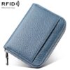 Mini RFID Anti-theft Genuine Leather Zipper Card Bag