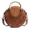 Circular Scrub PU Leather Women Bags Retro Handbag Shoulder Mini Bag
