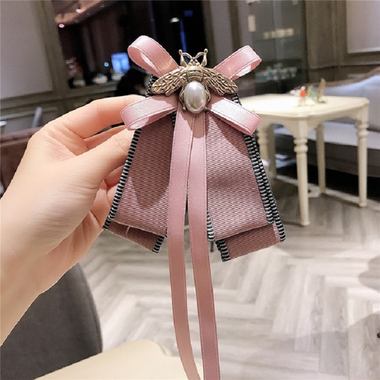 Women Bee Bow-knot Bow Tie Long Ribbon Brooch Clothing Accessory