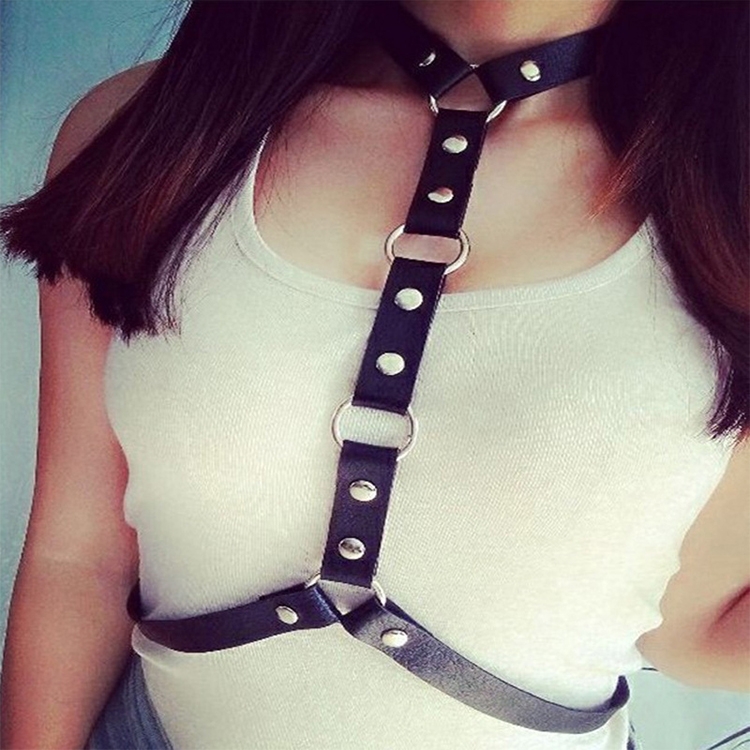 Punk Style PU Leather Strap Neck Strap for All Kinds of Shirts