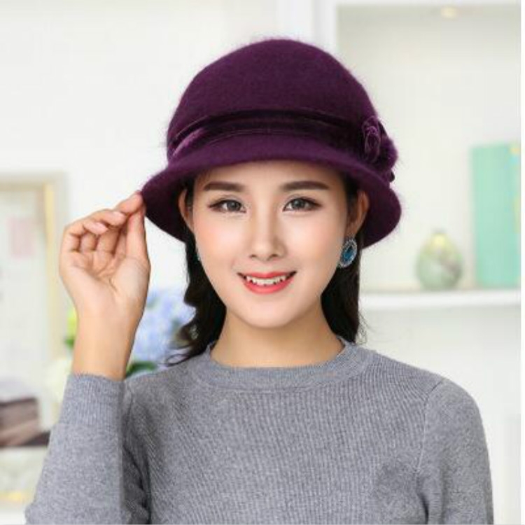 Autumn and Winter Elderly People Knitted Rabbit Fur Warm Hat Bucket Cap