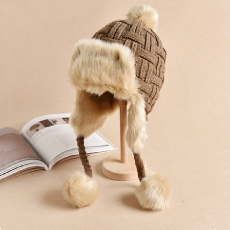 Winter Plus Velvet Knitted Wool Hat Bomber Cap Flight Hat, M (56-58cm)