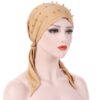 Women Pure Color Beaded Stretch Turban Hat Wrap Hat, M（56-58cm）