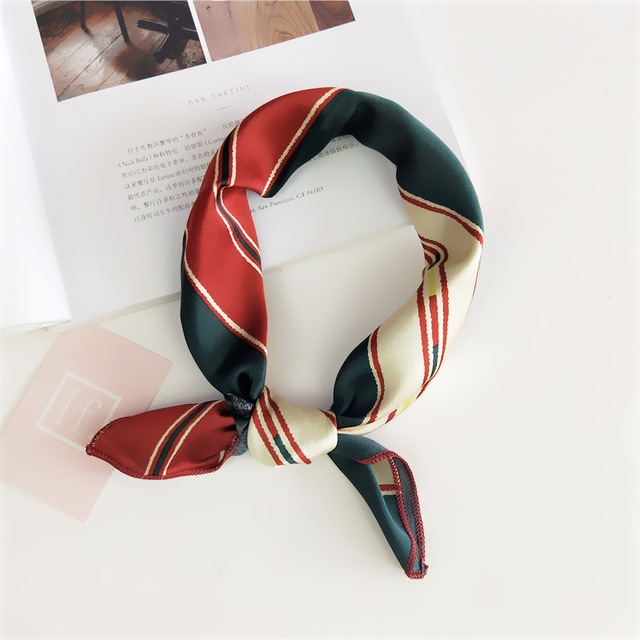 Square Scarf Hair Tie Band For Business Party Women Elegant Small Vintage Skinny Retro Head Neck Silk Satin Scarf