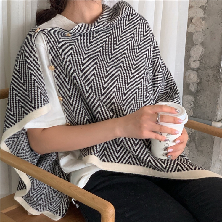 Button Striped Scarf Dual-Use Autumn & Winter Thickened Warmth Imitation Cashmere Shawl, Black, Light Grey, Beige, Wavy-Beige, Wave-Gray, Wave-Black, Rhombus-Black, Rhombus-Light Gray, Diamond-Mica