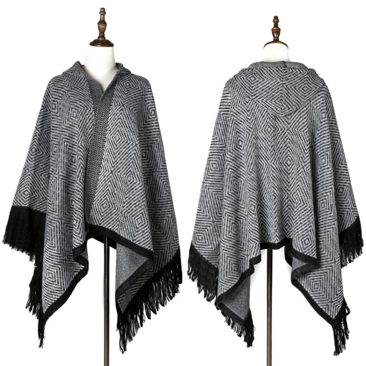 Autumn And Winter Black And White Diamond Plaid Scarf Tassel Warm Big Shawl, 135 x 70cm
