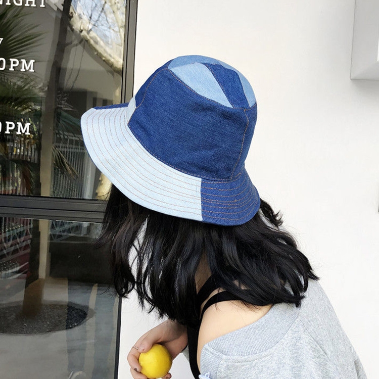 Summer and Autumn Stitching Denim Fisherman Hat Wild Basin Cap