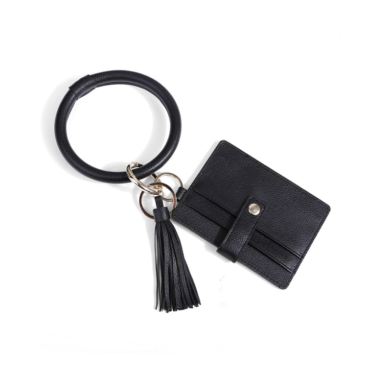 Wrist Ring PU Leather Card Case Key Chain Coin Purse, Coffee Leopard, White Leopard, Black, White Snake, Black Snake