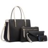 4 In 1 Fashion Color-Block Messenger Handbag Large-Capacity Bag, White, Black, Pink, Khaki, Brown