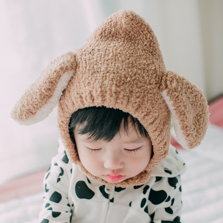 MZ5219 Children Hat Autumn And Winter Soft Velvet Cartoon Ear Shape Warm Hat, Brown, Dark Pink, Gray, Milky White