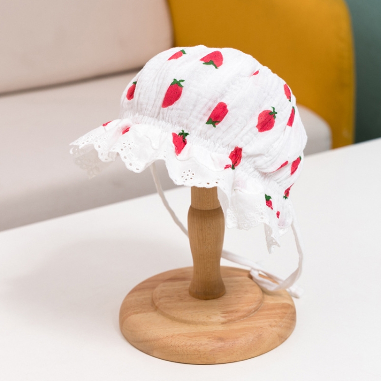 C0487 Strawberry Pattern Cotton Spring Baby Openning Lace Hat, One Size