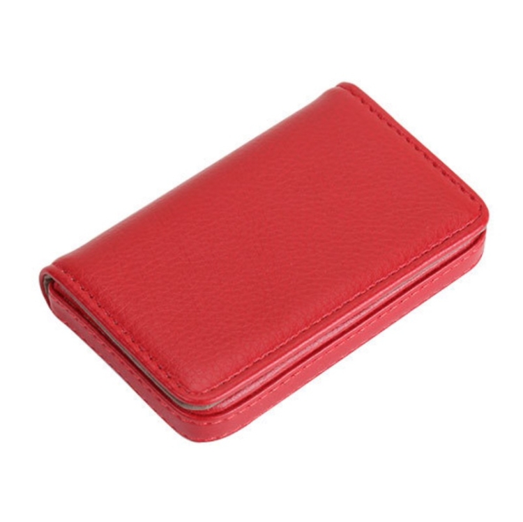PU Leather Metal Business Card Holder Magnetic Lychee Stainless Steel Business Card Case, Red, Yellow, Blue, Black, Brown, Rose Red, Pink, Apricot, Orange