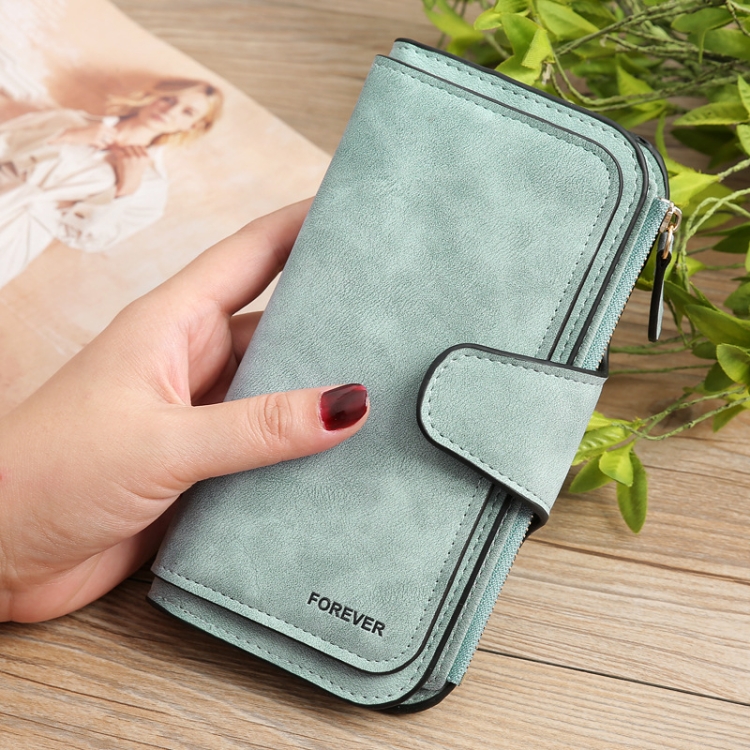 B821 Ladies Frosted Coin Purse PU Leather Clutch Multi-Purpose Long Wallet Large Capacity Card Case, Green, Blue, Black, Pink, Grey, Brown, Purple Red