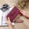 Multi-Purpose Long Type Bow Mobile Phone Bag Lady Wallet Card Bag, Black, Deep Purple, Brown, Carmine, Light Blue, Peach Red, Blue, Cherry Pink, Matcha Green, Pink