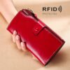 TP-192 First Layer Of Cowhide Long Type Oil Wax Leather Ladies Clutch Retro Wallet RFID Anti-Theft Ladies Wallet, Brown, Wine Red, Rose Red, Royal Blue, Black, Purple