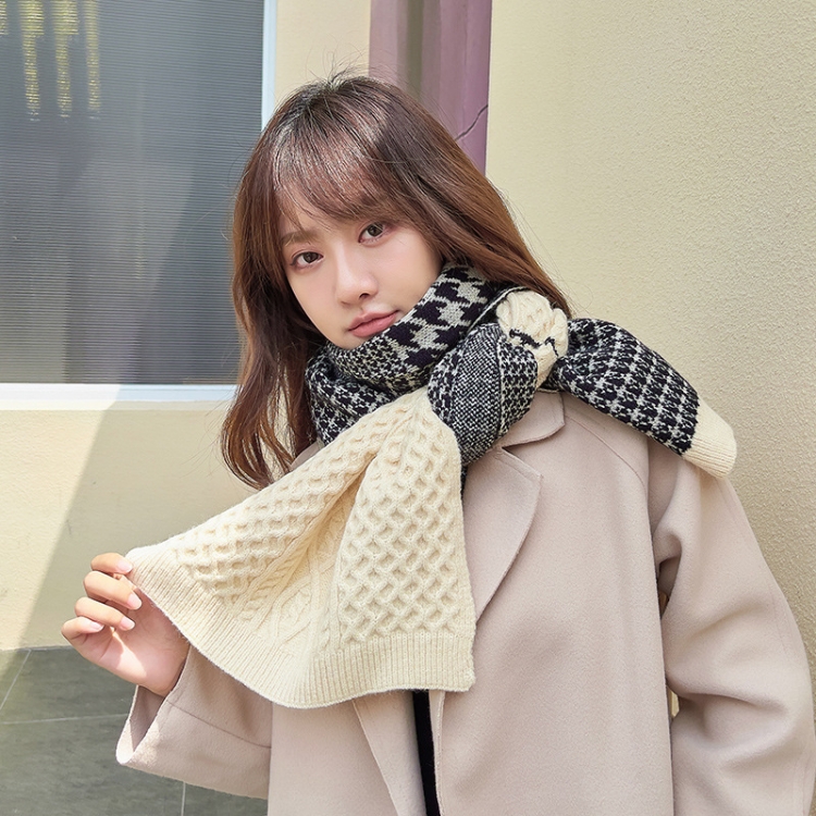 Classic Houndstooth Color Matching Scarf Women Autumn And Winter All-Match Warm Knitted Bib, 190cm