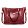 888-G9 Oil Wax Leather All-Match Fashion Handbag, Wine Red, Khaki, Green, Navy Blue, Black, Dark Grey, Deep Purple, Pink