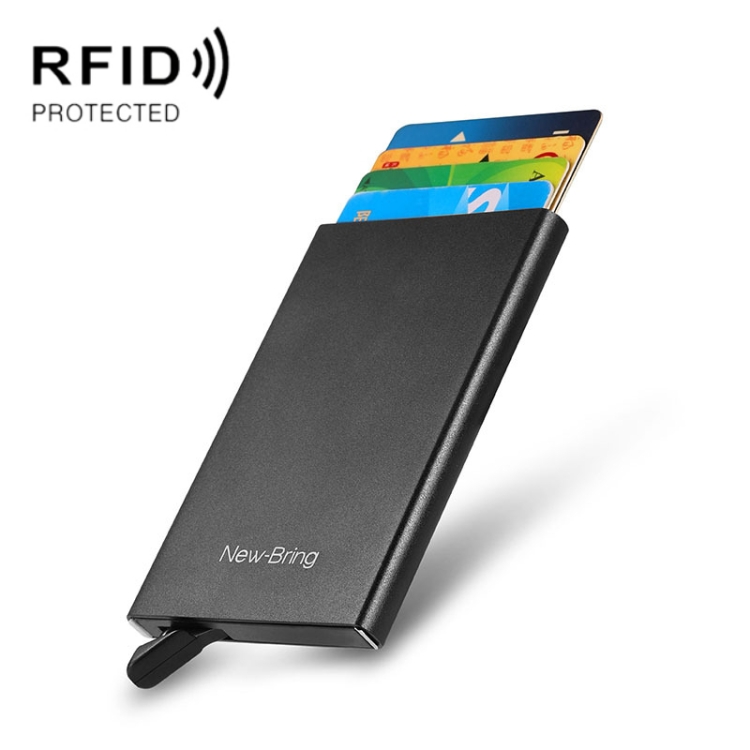 NEWBRING Metal Wallet Automatic Pop-up Anti-degaussing Card Holder, Blue, Black, Rose Red, Grey, Black With Back Stickers, Gray With Back Stickers
