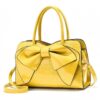 8111 Bow Bright Leather Ladies Handbag, Yellow, Red Wine, Khaki, Blue, Black, Light Green, Pink