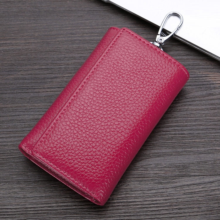 TP-9090K Genuine Leather Multifunctional Tri-Fold Key Coin Purse, Rose Red, Pink, Blue, Purple, Black