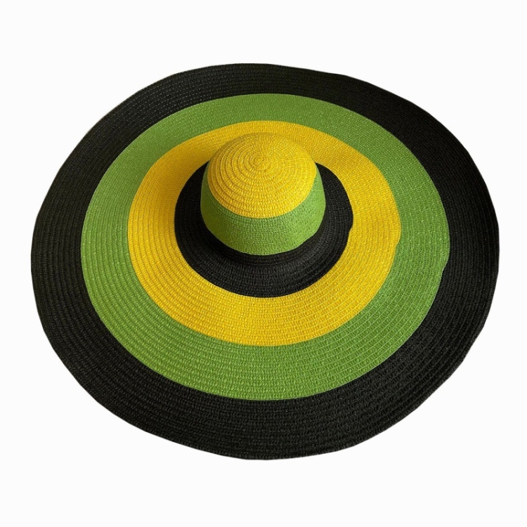 Oversized Brim Dome Rainbow Striped Beach Visor Hat, 56-58cm