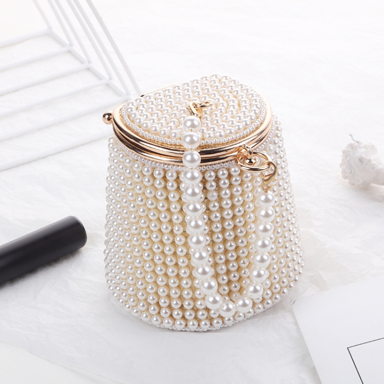 Pearl Evening Bag Mini Tote Pearl Bucket Bag, Ordinary, Golden Bottom Beige Pearl, White Bottom Beige Pearl