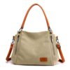 T-1983 Ladies Large Capacity Canvas Shoulder Bag, Khaki, Black, Grey, Brown, Purple Coffee