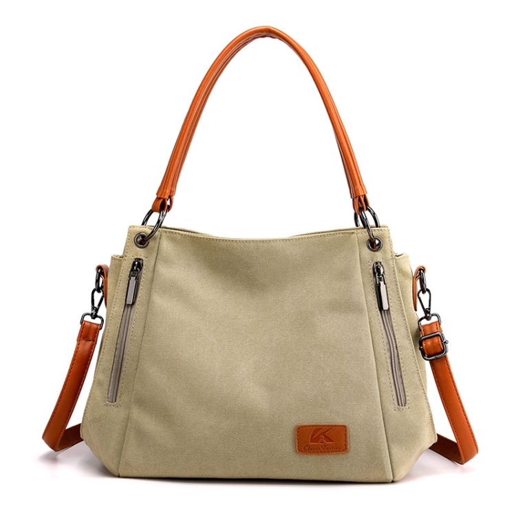 T-1983 Ladies Large Capacity Canvas Shoulder Bag, Khaki, Black, Grey, Brown, Purple Coffee