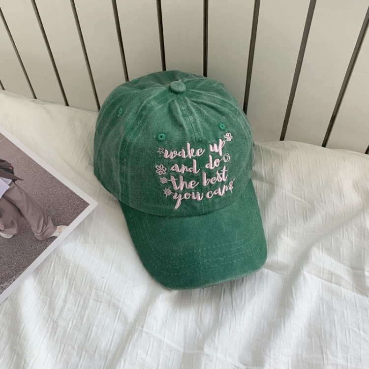 Contrast Color Flower English Embroidery Retro Soft Top Baseball Cap, Green, Black, Pink, Coffee, Lake Green, Beige