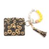 PU Tassel Silicone Bead Bracelet Wallet With Keychain, Sunflower, Yellow Leopard Print, Gray Blue, Black, 5 Mint Green, Light Purple, Pink, Khaki, 9 Mint Green, Cherry Blossom Pink, Marble