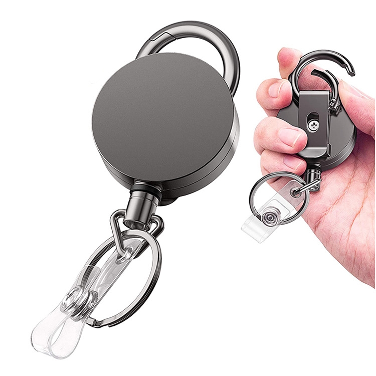 Electroplated Metal Retractable Pull Badge Reel Keychain Belt Clip Document Buckle