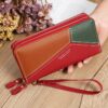 Double Zipper Lady Long Purse Splicing Coin Phone Bag
