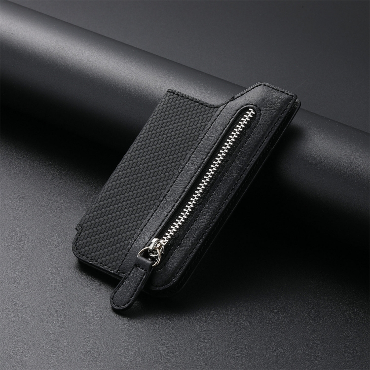 Phone ID Card Holder PU Leather Flap Zipper Wallet Card Holder Bag Adhesive Case