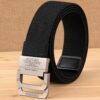 Men Double Ring Buckle Canvas Belt Outdoor Casual Woven Elastic Belt, 120cm
