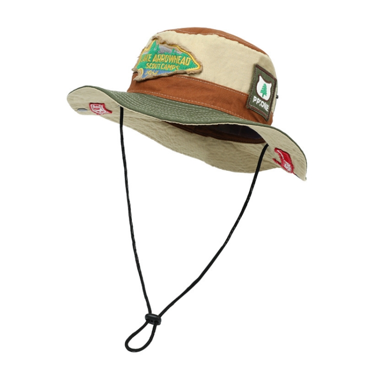 Retro Mountaineering Fisherman Hat Patching Sunscreen Hat Outdoor Cowboy Cap, One Size 55-59cm
