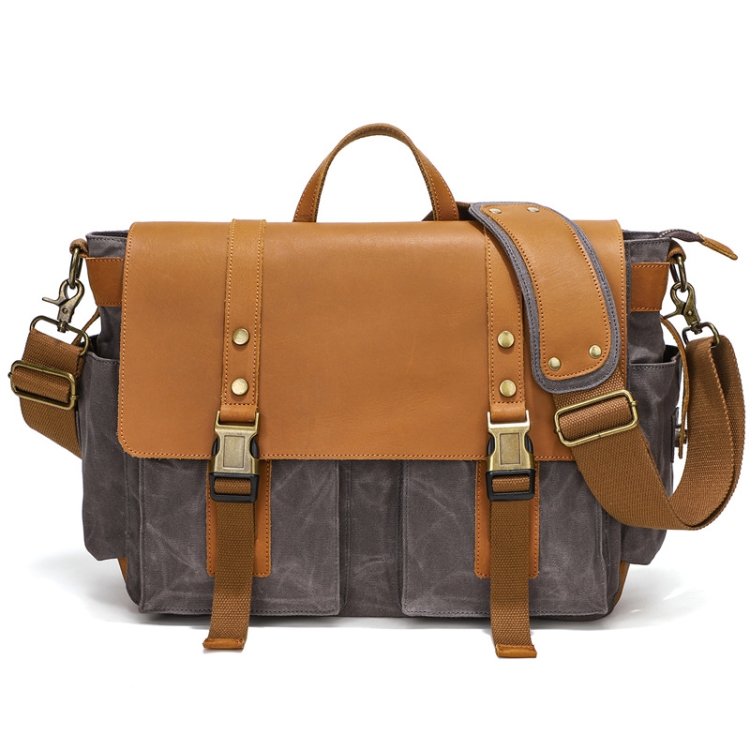 Outdoor Shoulder Crossbody Bag Leather Waxed Canvas Casual Bag, S11 Gray, S11  Army Green, S11  Khaki