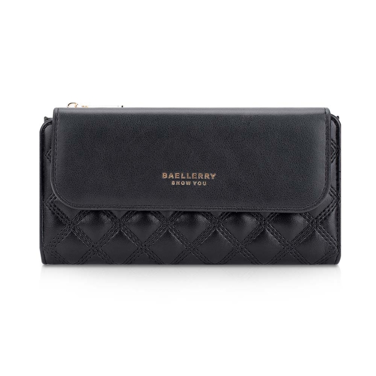 Baellerry N2403 Ladies Long Wallet with Multiple Card Slots Large Capacity Tri-fold Clutch Bag, Black, Black White, Pink, Brown