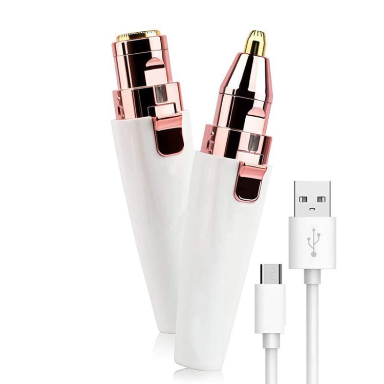 2 In 1 Electrical Eyebrow Trimmer Ladies Shaver Eyebrow Shapers, USB Charging White