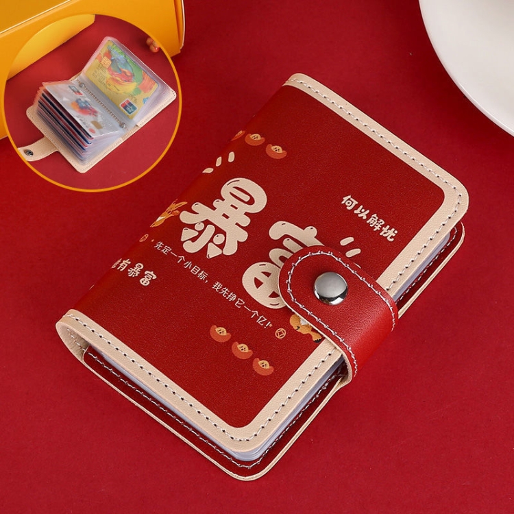 Festive Cartoon Snap-Type Anti-Degaussing Card Holder Lucky Change ID Storage Bag, Get Rich, Make a Fortune, Rising Luck, Be in Good Luck, Too Difficult, Good Luck, Excellent, Red, Blue
