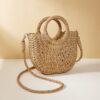 Half-moon Shape Straw Tote Bag Cross-body Woven Beach Single-shoulder Bag, Camel, Beige, Rose Red, Orange Red, Pink, Green