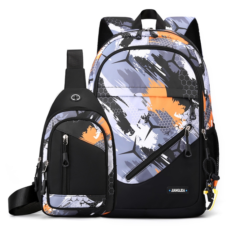 2 In 1 Men Backpack Lightweight Outdoor Daypack Boys Bookbag With Chest Bag, Orange Honeycomb, Blue Honeycomb, Blue Football, Green Football, Brown Football