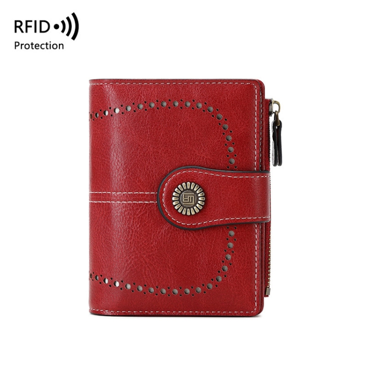 RFID Anti-theft Brush Women Wallet Multi Card Position Buckle Wallet Short Zipper Purse