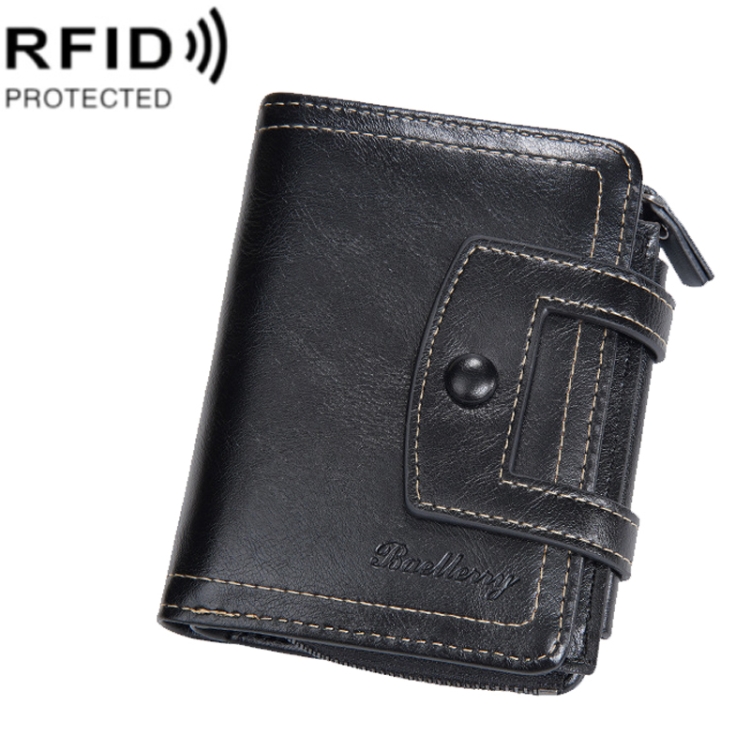 Baellerry D5112 RFID Anti-Theft Multi-Card Slot Buckle Tri-fold Zipper Short Wallet Coin Purse